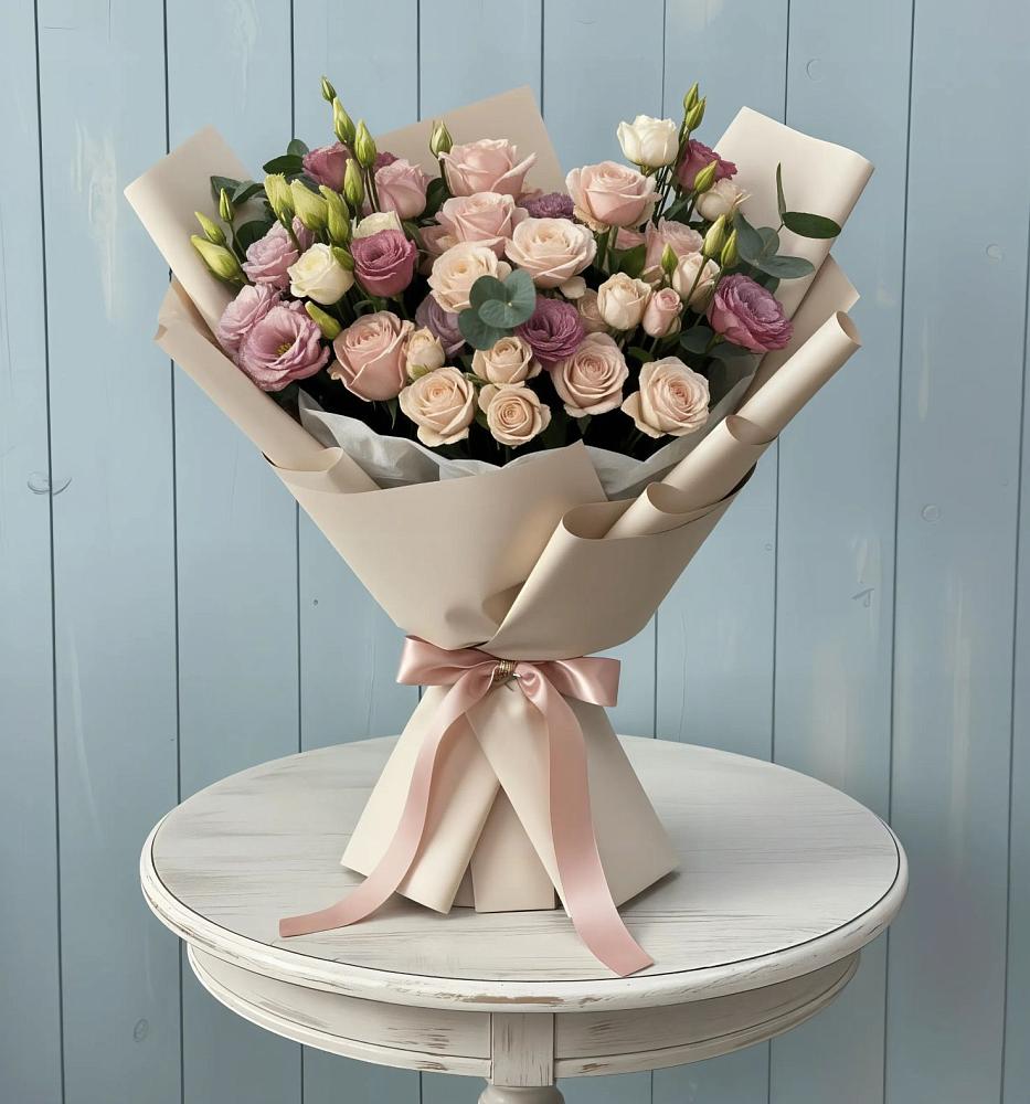 Букет цветов из: Розы и Лизиантусы в Аксаково