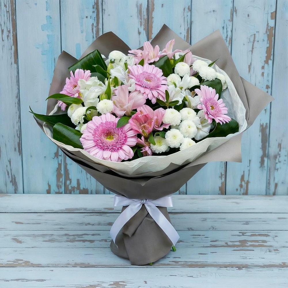 Букет цветов из: Герберы, Альстромерии и Хризантемы в Аксаково