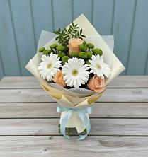Букет цветов из:  Герберы, Розы и Хризантемы в Аксаково