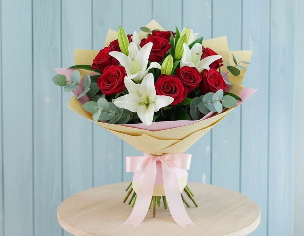 Букет цветов из: Лилии и Розы в Аксаково